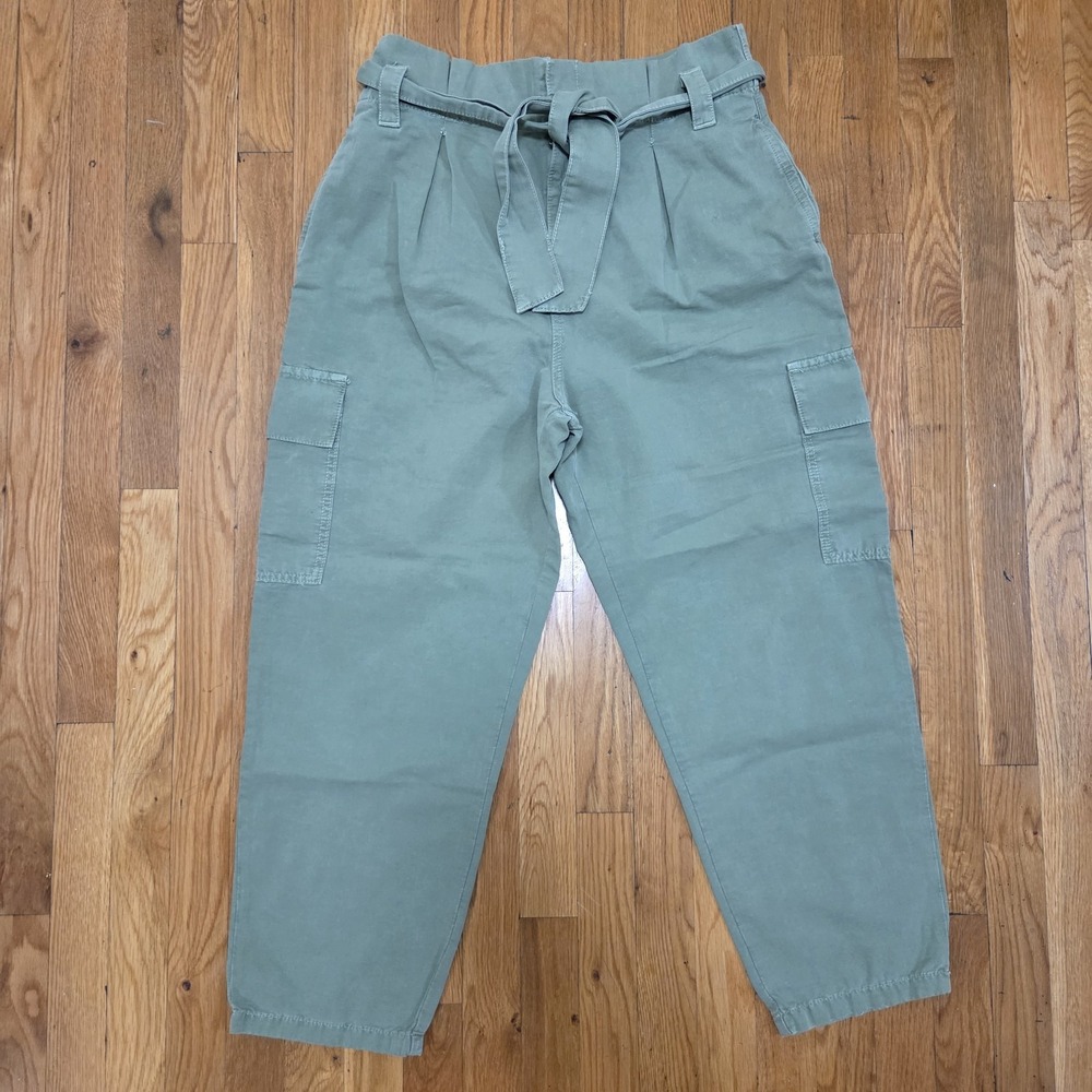 Zara Women's Military Green Paperbag Belted High‎ Waist Cargo Pockets Pant L